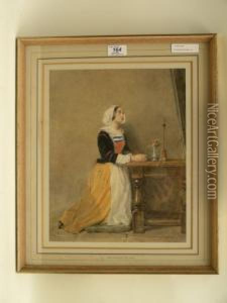 Young Woman At Prayer Oil Painting - John Absolon