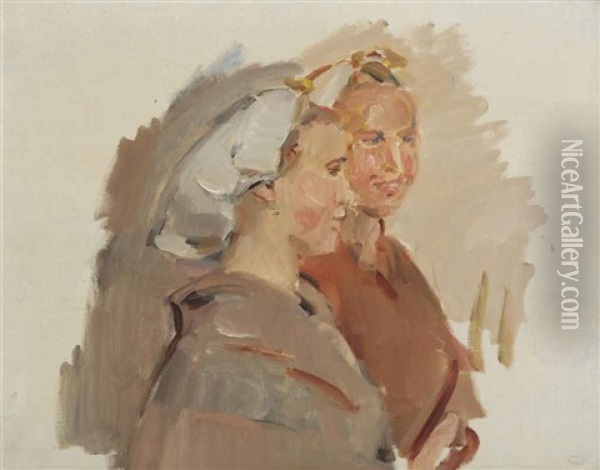 Twee Scheveninger Vissersvrouwen: Two Girls Chatting Oil Painting - Isaac Israels