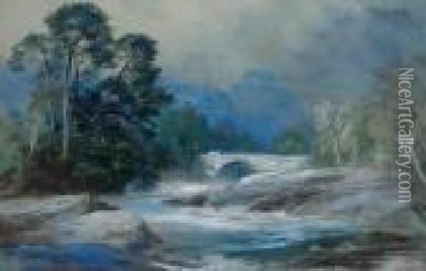 Fisherman By A Highland River Oil Painting - John MacWhirter