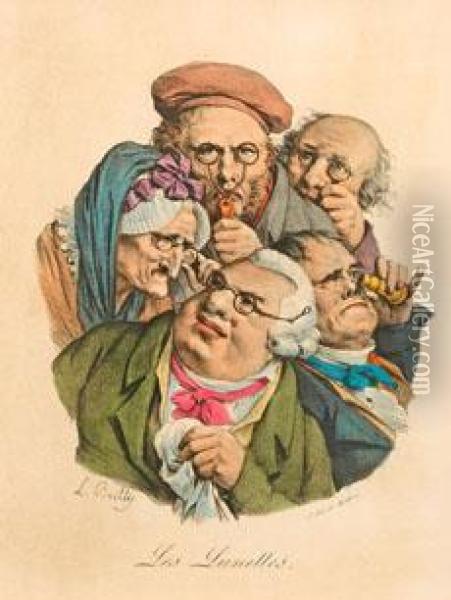 Karikaturen Von Brillentragern Und Grimassen Schneidender Oil Painting - Louis Leopold Boilly