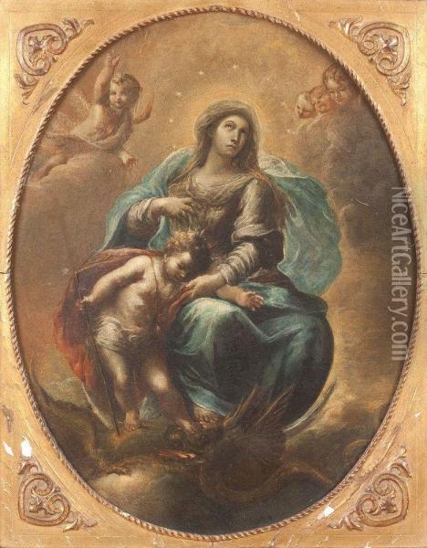 Maria Mit Dem Kinde Und Engeln Oil Painting - Giovanni Antonio Guardi