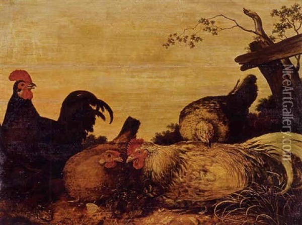 Fowl In A Landscape Oil Painting - Gysbert Gillisz de Hondecoeter
