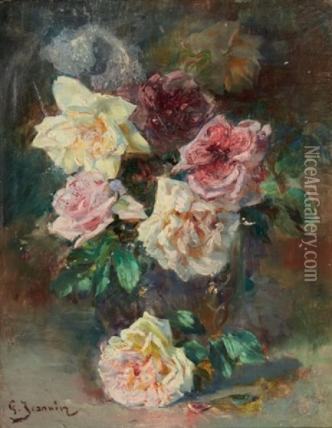 Vases De Roses Oil Painting - Georges Jeannin