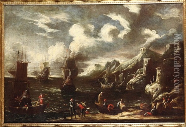 Paesaggio Costiero Con Velieri Oil Painting - Adriaen Van Der Cabel