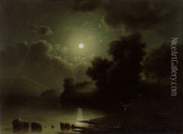 Nachtliche Partie An Einem See Oil Painting - Aloys Eckardt