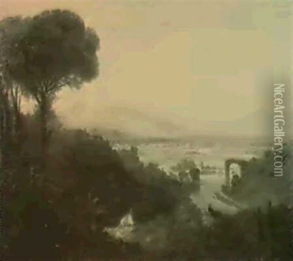 The Broken Bridge At Narni Near Orvieto Oil Painting - William Linton