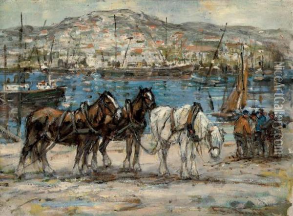 At The Harbour Oil Painting - George Smith