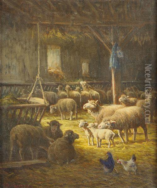 Les Moutons Dans La Bergerie Oil Painting - Charles Clair