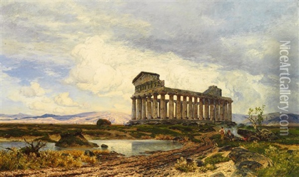Dorischer Tempel In Agrigent, Im Hintergrund Sizilianische Landschaft Oil Painting - Hans Von Bartels