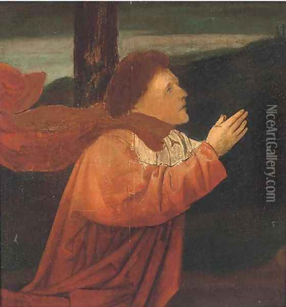 Figure at prayer in a landscape Oil Painting - Flemish School