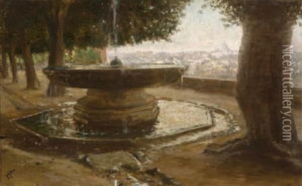 Rom - Springbrunnen Auf Dem Monte Pincio Oil Painting - Felix Possart