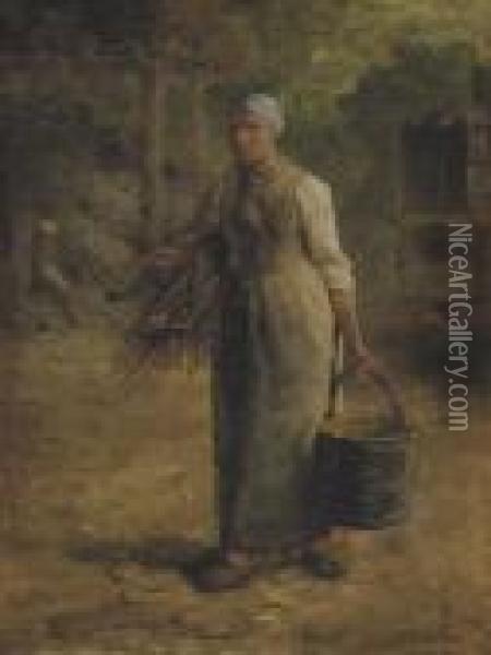 A Woman Carrying Firewood And A Pail Oil Painting - Jean-Francois Millet