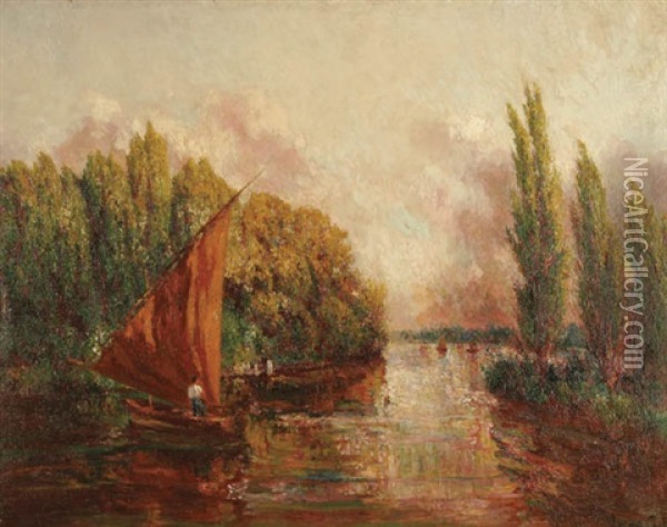 Lakeside Landscape Oil Painting - Lucien Laurent-Gsell