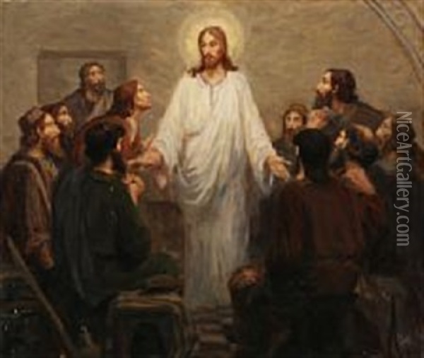 Christ Appearing To The Apostles Oil Painting - Hans Andersen Brendekilde