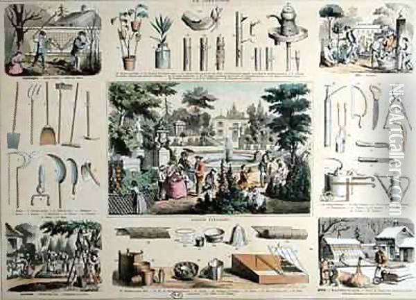 Educational depiction of gardening, with illustrations of garden tools and scenes showing the appropriate activities for each season Oil Painting - Bethmont Belin and