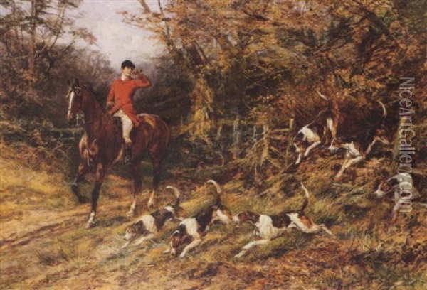 Calling The Hounds Out Of Cover Oil Painting - Heywood Hardy