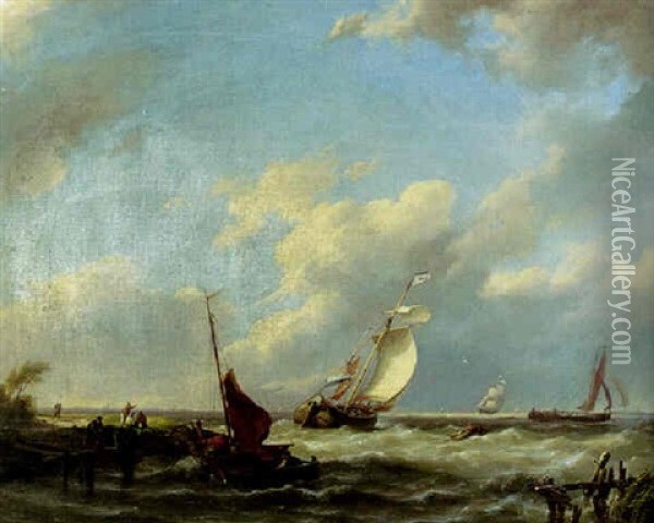 Shipping In A Choppy Sea Oil Painting - Hermanus Koekkoek the Elder