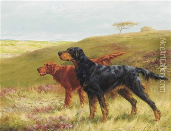 Setters On A Moor Oil Painting - Thomas Blinks