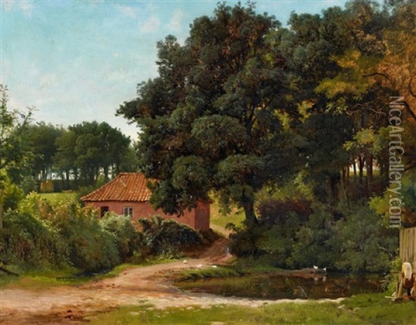 Sommerliche Waldlandschaft Mit Gehoft Oil Painting - Ludwig Heinrich Theodor (Louis) Gurlitt