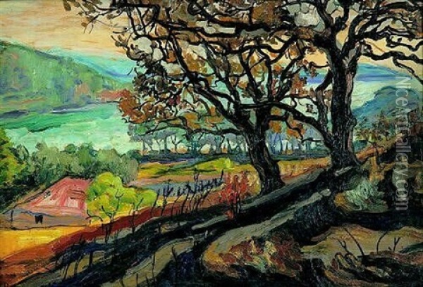Pejzaz Z Drzewem Oil Painting - Jean Peske