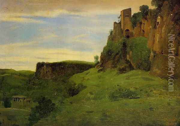 Civita Castelland - Buildings High in the Rocks (or La Porta San Salvatore) Oil Painting - Jean-Baptiste-Camille Corot