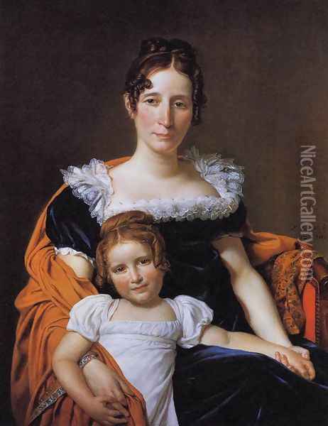 Portrait of the Comtesse Vilain XIIII and her Daughter 1816 Oil Painting - Jacques Louis David