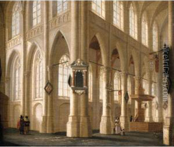 A Church Interior With Figures Oil Painting - Daniel de Blieck