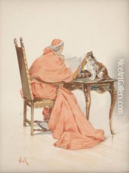 La Lecture Du Cardinal Oil Painting - Alfred Charles Weber