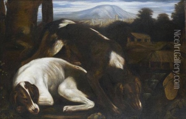 Couple De Chiens Oil Painting - Jacopo dal Ponte Bassano