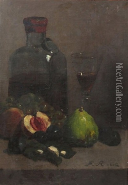 Nature Morte Au Verre Au Flacon Et Aux Fruits Oil Painting - Ferdinand Victor Leon Roybet