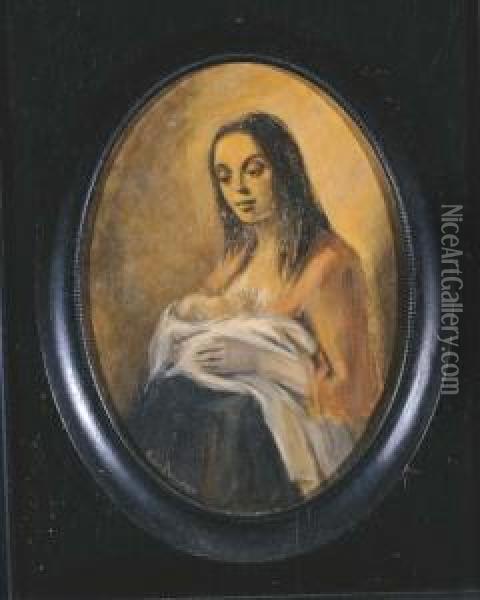 Mother And Child (the Head Of Christ, And Mother And Herchild) Oil Painting - Han Van Meegeren