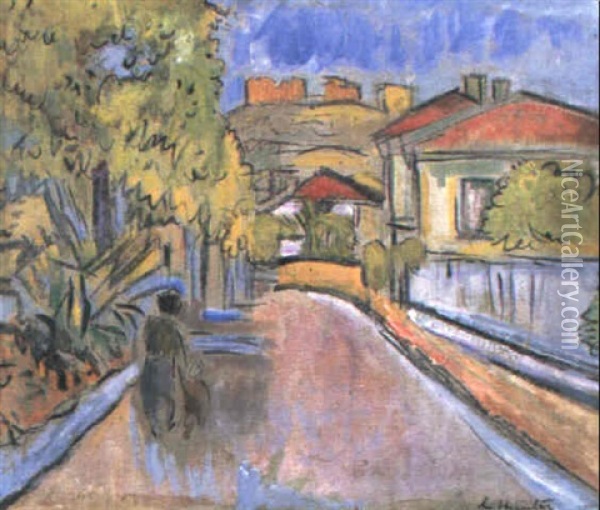 A Street In Provence Oil Painting - George Leslie Hunter