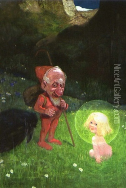 Wicht Und Elfenkind Oil Painting - Karl Heilig