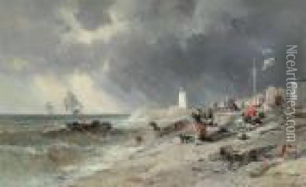 Coup De Vent Au Treport Oil Painting - Jules Achille-Noel