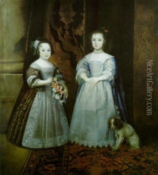 Portraits Of The Ladies Caroline And Harriet Scott, Daugthers Of The Earl Of Deloraine Oil Painting - James Worsdale