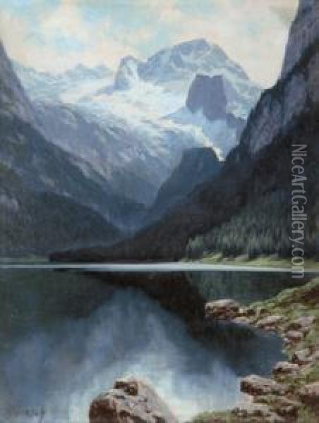 Gosausee Mit Dachstein Oil Painting - Ladislaus Von Benesch