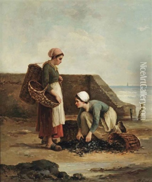 Two Fisher Women Oil Painting - Philip Lodewijk Jacob Frederik Sadee