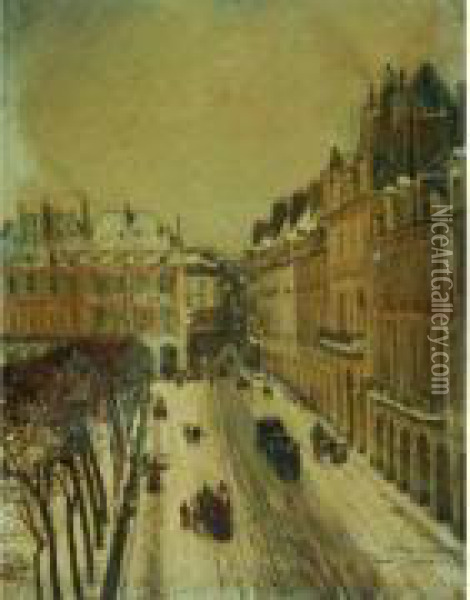  La Place Des Vosges Sous La Neige, Paris Janvier 1871  Oil Painting - Edme Emile Laborne
