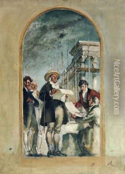 Sketch for The Four Founders of University College, 1922 Oil Painting - Henry Tonks