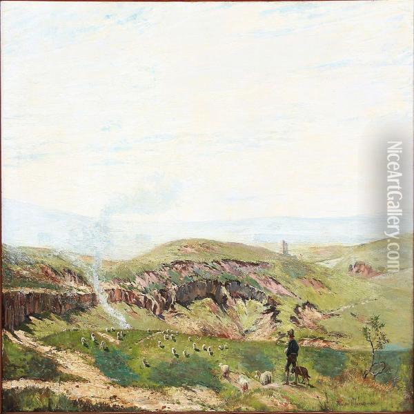 Landscape With A Shepherd And His Cattle Oil Painting - Holger Hvitfeldt Jerichau