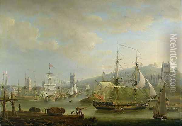 View of Bristol Harbour showing the Cathedral, 1785 Oil Painting - Nicholas Pocock