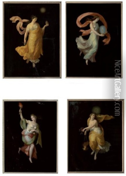 Allegories Des Quatre Parties Du Jour (4 Works) Oil Painting - Michelangelo Maestri