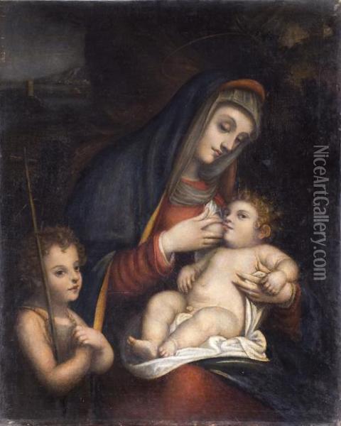 Madonna Che Allatta Il Bambino Con San Giovannino Oil Painting - Giovanni Battista Salvi