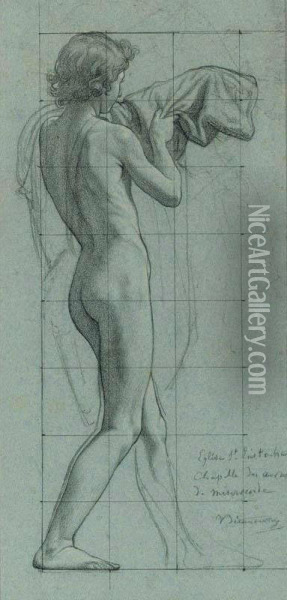 Study Of A Nude With Drapery Oil Painting - Victor Francois Biennourry