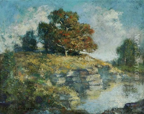 River Landscape Oil Painting - Giuseppe Cadenasso
