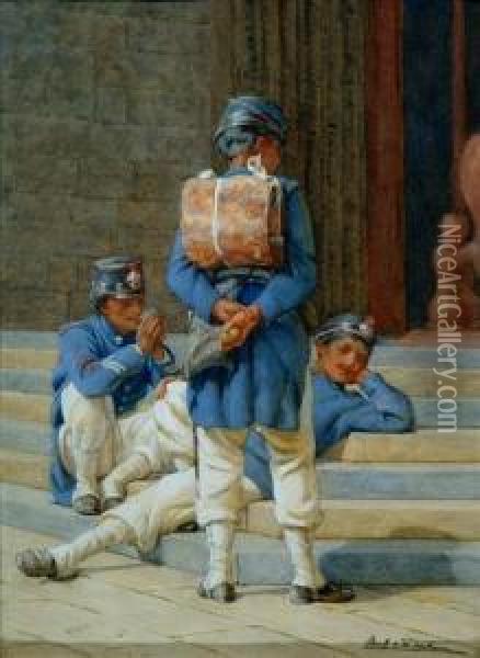 Soldiers Three Oil Painting - Frank William Warwick Topham