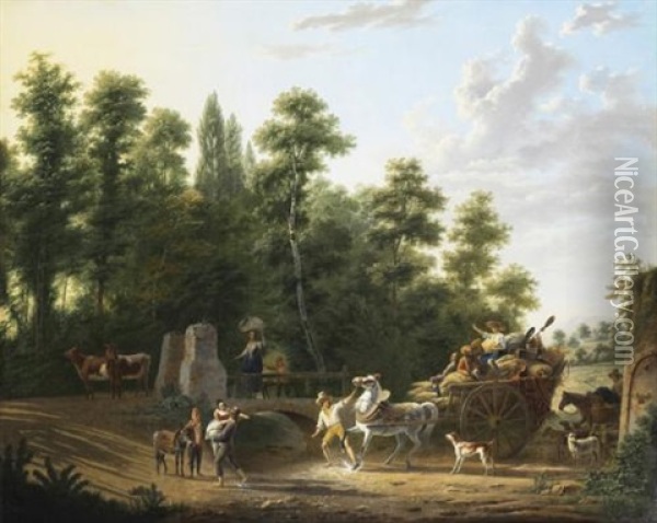 Le Passage Du Gue Oil Painting - Adolphe Eugene Gabriel Roehn