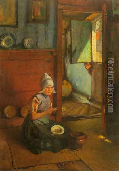 Girl Peeling Potatoes, Volendam Oil Painting - Rudolf Gudden