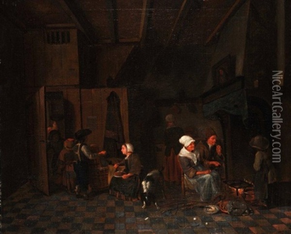 Le Benedicite Et Cuisine D'une Grande Demeure (pair) Oil Painting - Jan Josef Horemans the Elder