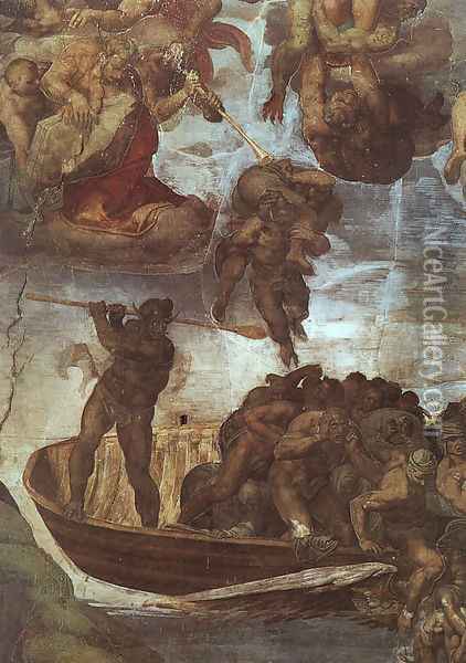 Last Judgement, detail of the Boatman Charon 1536-41 Oil Painting - Michelangelo Buonarroti
